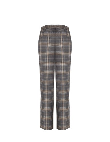 Calças retas em tecido poliviscose xadrez com pence duplas e elástico atrás Rinascimento