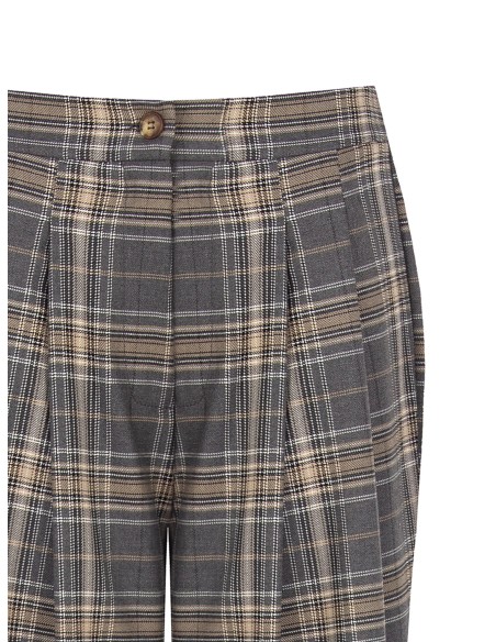 Calças Retas Em Tecido De Poliviscose Xadrez Com Duas Pregas E Elástico Na Parte Traseira Rinascimento