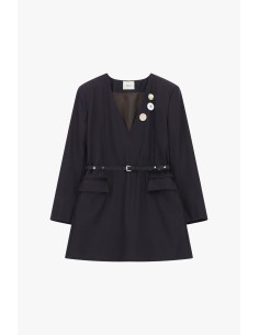 Vestido Curto com Cinto e Botões Decorativos Dixie