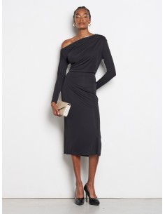 Vestido midi tubinho em malha com decote dourado Rinascimento