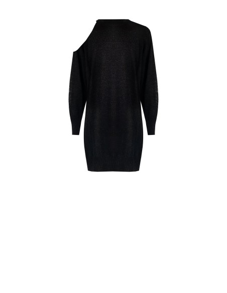 Vestido de malha leve com fio de lurex com efeito glitter e recorte num ombro Rinascimento