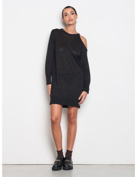 Vestido de malha leve com fio de lurex com efeito glitter e cut-out num ombro Rinascimento
