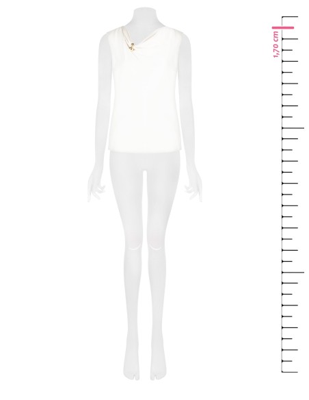 Top em cetim fluido com detalhe de joia no decote Rinascimento