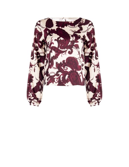 Blusa ampla em cetim com motivo barroco Rinascimento