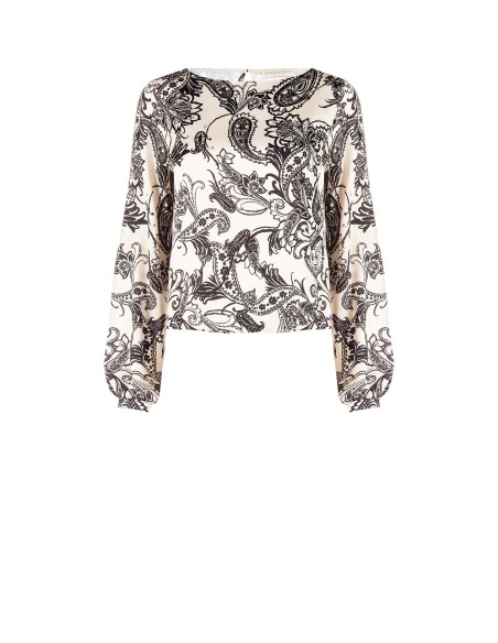 Blusa ampla em cetim com motivo barroco Rinascimento