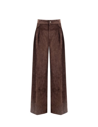 Calças palazzo em veludo cotelê com duas pinças Rinascimento