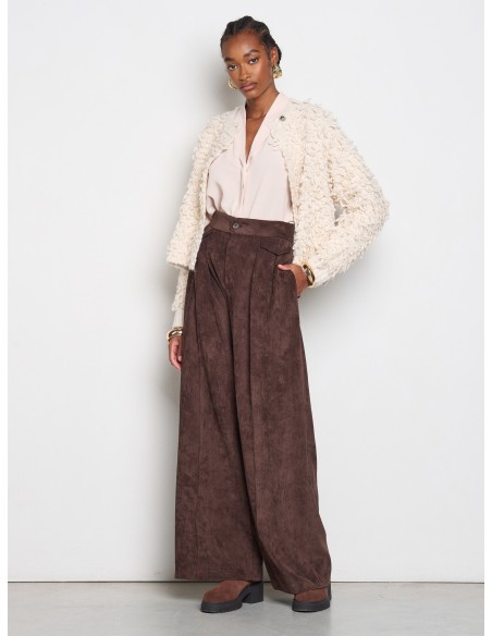 Calças palazzo em veludo cotelê com duas pinças Rinascimento
