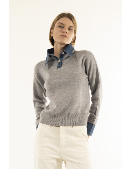 Camisola com painéis em denim Kontatto