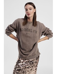 Camisola Gola Redonda Estampa Brooklyn NYC Oversize Dixie