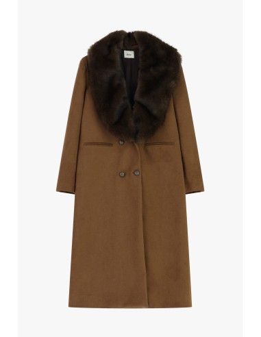 Casaco comprido com gola em pele e botões duplos Dixie