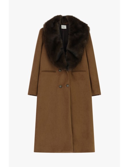 Casaco comprido com gola em pele e botões duplos Dixie