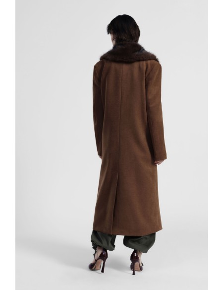 Casaco longo com gola em pele e abotoamento duplo Dixie