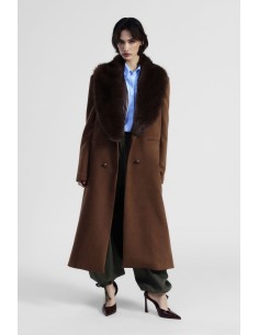 Casaco Comprido Com Gola em Pele e Botões Duplos Dixie