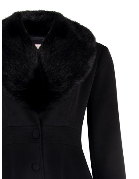 Casaco Curvy Médio Rodado em Veludo com Bolsos Laterais e Pele Sintética Removível Rinascimento Curvy