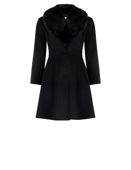 Casaco Curvy Médio com Corte Rodado em Veludo com Bolsos Laterais e Pêlo Sintético Removível Rinascimento Curvy