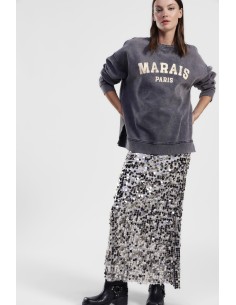 Sweatshirt Gola Redonda Estampa Marais Paris Efeito Envelhecido Dixie