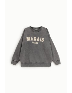 Sweatshirt Gola Redonda Estampa Marais Paris Efeito Envelhecido Dixie 2