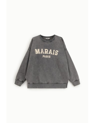 Sweat de Gola Redonda Estampa Marais Paris Efeito Envelhecido Dixie