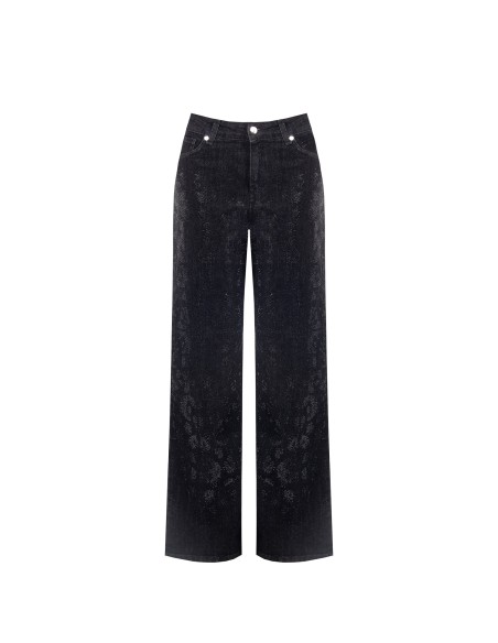 Jeans rectos com efeito degradé e motivo malhado em strass na parte da frente Rinascimento