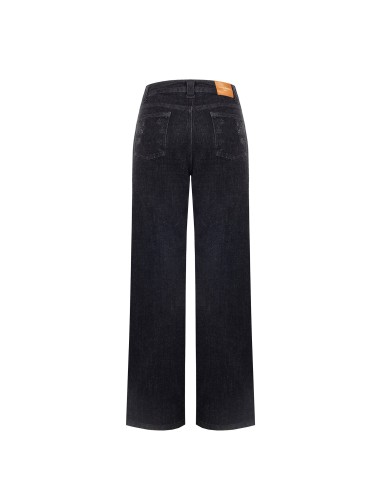 Jeans corte reto com efeito esfumado e estampa animal em strass na parte frontal Rinascimento