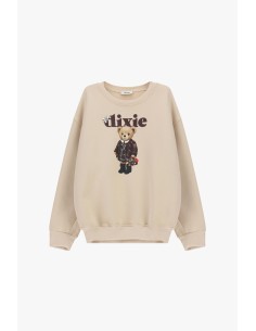 Sweatshirt de Gola Redonda com Estampa de Ursinho Frontal Dixie