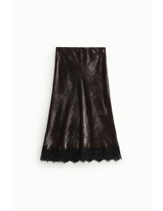 Saia Midi Efeito Veludo com Borda em Renda Dixie 2