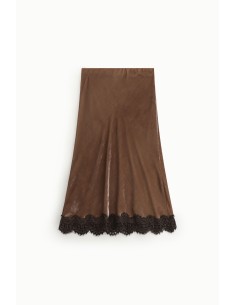 Saia Midi Efeito Veludo com Borda em Renda Dixie 2