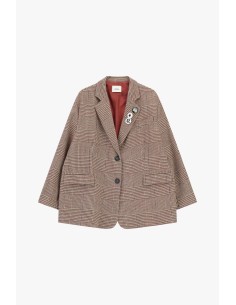 Blazer Xadrez com Botões e Broches Decorativos Dixie