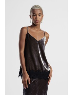 Top de Alças Finas com Acabamento em Renda Dixie