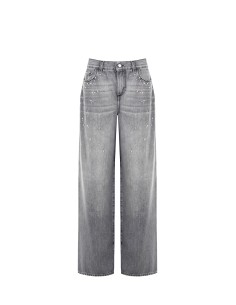 Jeans de Perna Larga com Cristais Cabochão Rinascimento 2