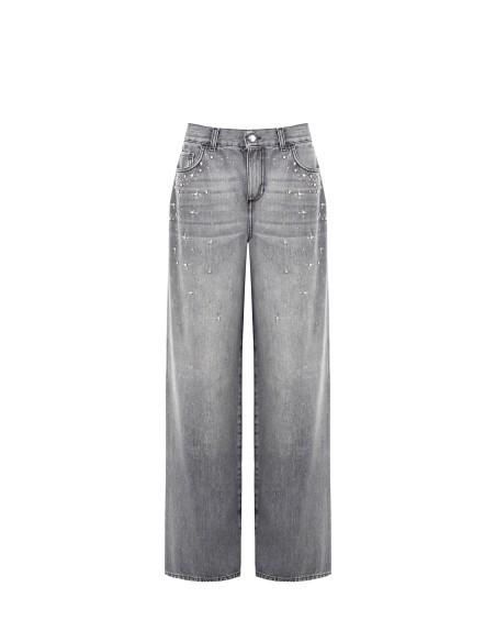 Jeans Wide-Leg com Cristais Cabochon Rinascimento