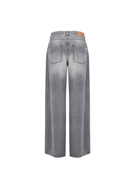 Jeans de perna larga com cristais cabochon Rinascimento