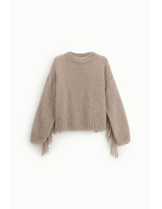 Camisola curta com mangas compridas e franjas laterais Dixie