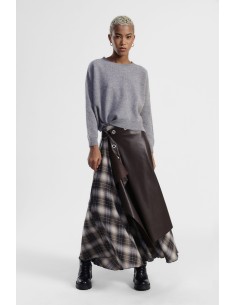 Saia midi assimétrica com painéis em xadrez Dixie
