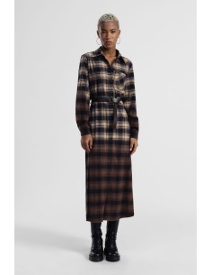 Vestido Longo Xadrez Com Cinto E Bolso Dixie