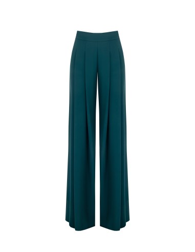 Calças palazzo em tecido crepe fluido com duas pences Rinascimento