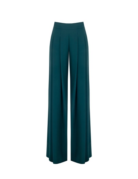 Calças palazzo em tecido crepe fluido com duas pences Rinascimento