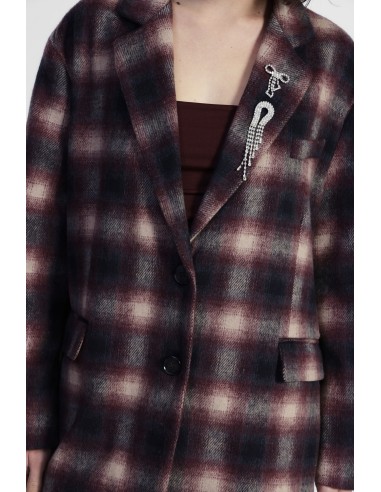 Blazer xadrez com broche decorativo e bolsos Dixie