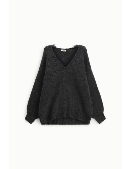 Camisola com decote em V com canelado Dixie