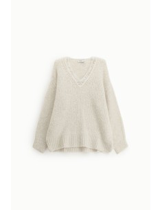 Camisola com decote em V e acabamento canelado Dixie