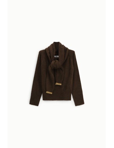 Camisola de gola redonda com cachecol integrado atado Dixie