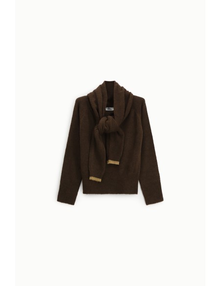 Camisola de gola redonda com cachecol integrado atado Dixie