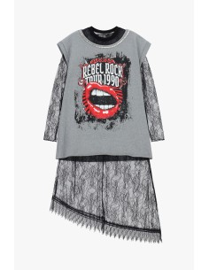 Vestido longo com estampa frontal e inserções em renda Dixie 2