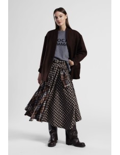 Saia Midi Assimétrica Estampa Xadrez Dixie