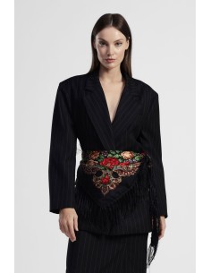 Blazer Gessato Con Foulard Frangiato Decorativo Dixie - Vestiti Fir...