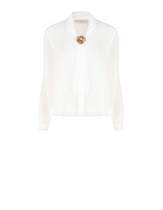 Blusa fluida em georgette com broche de flor e foulard integrado Rinascimento 2