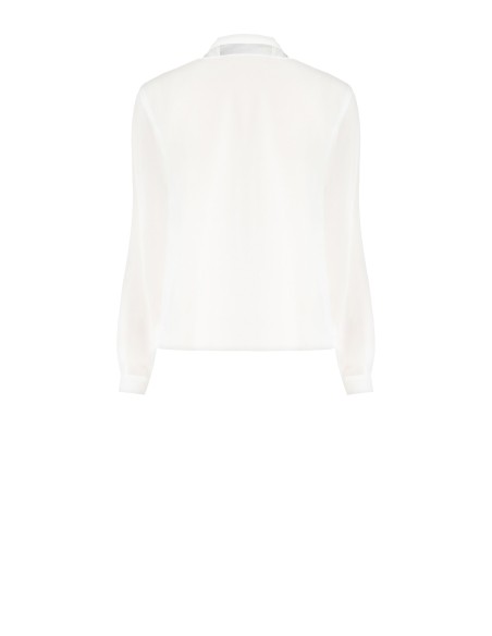 Blusa fluida em georgette com broche de flor e foulard integrado Rinascimento