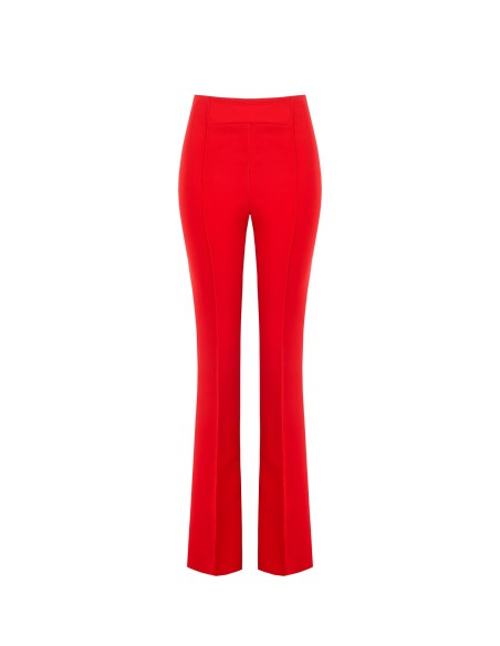 Calças flare em crepe pesado com fecho lateral Rinascimento