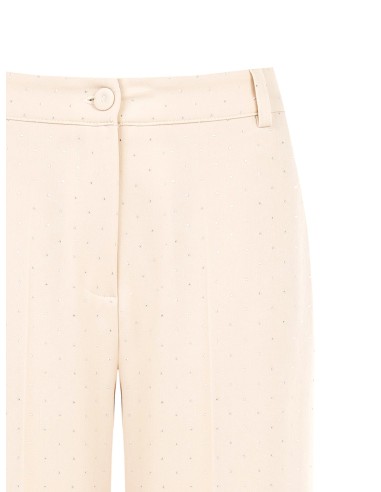 Calças Palazzo Revestidas de Mini Strass Com Elástico Atrás Rinascimento