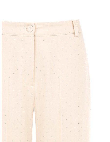 Calças Palazzo Revestidas de Mini Strass Com Elástico Atrás Rinascimento